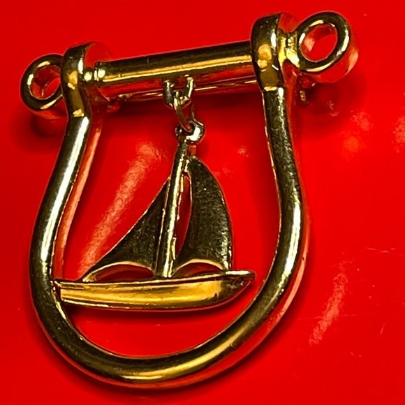 VTG Trifari Sail Boat Pin (Gold Tone) - Picture 3 of 8